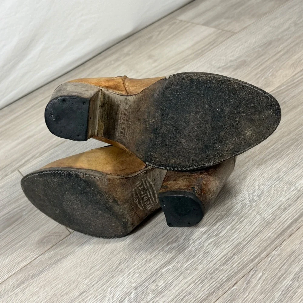 Bed‎ Stu Distressed Tan Isla Leather Ankle Boots Block Heel Side Zip 8078 Size 8